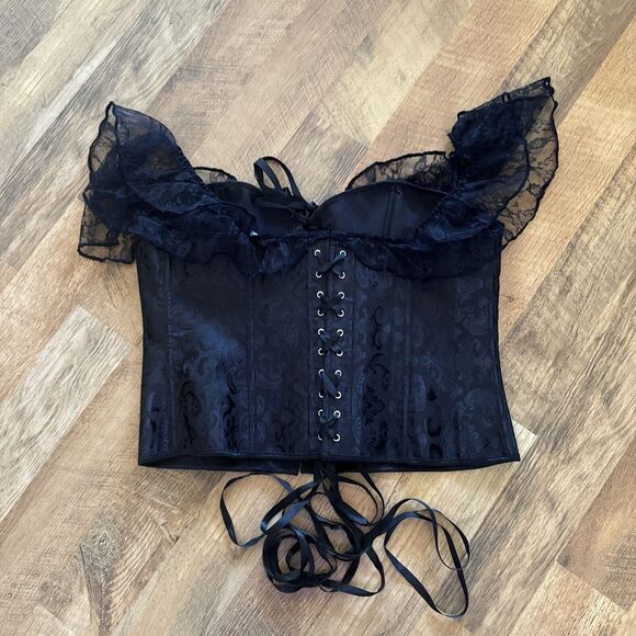 Lace Up Clip Up Sexy Black Corsett‎ Lace Off Shoulder Size 3XL Body Shaper - Picture 1 of 5